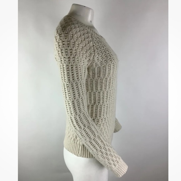Anthropologie Sz S Bubble Knit Crewneck Sweater Cream Nylon Wool Pullover - Picture 3 of 6